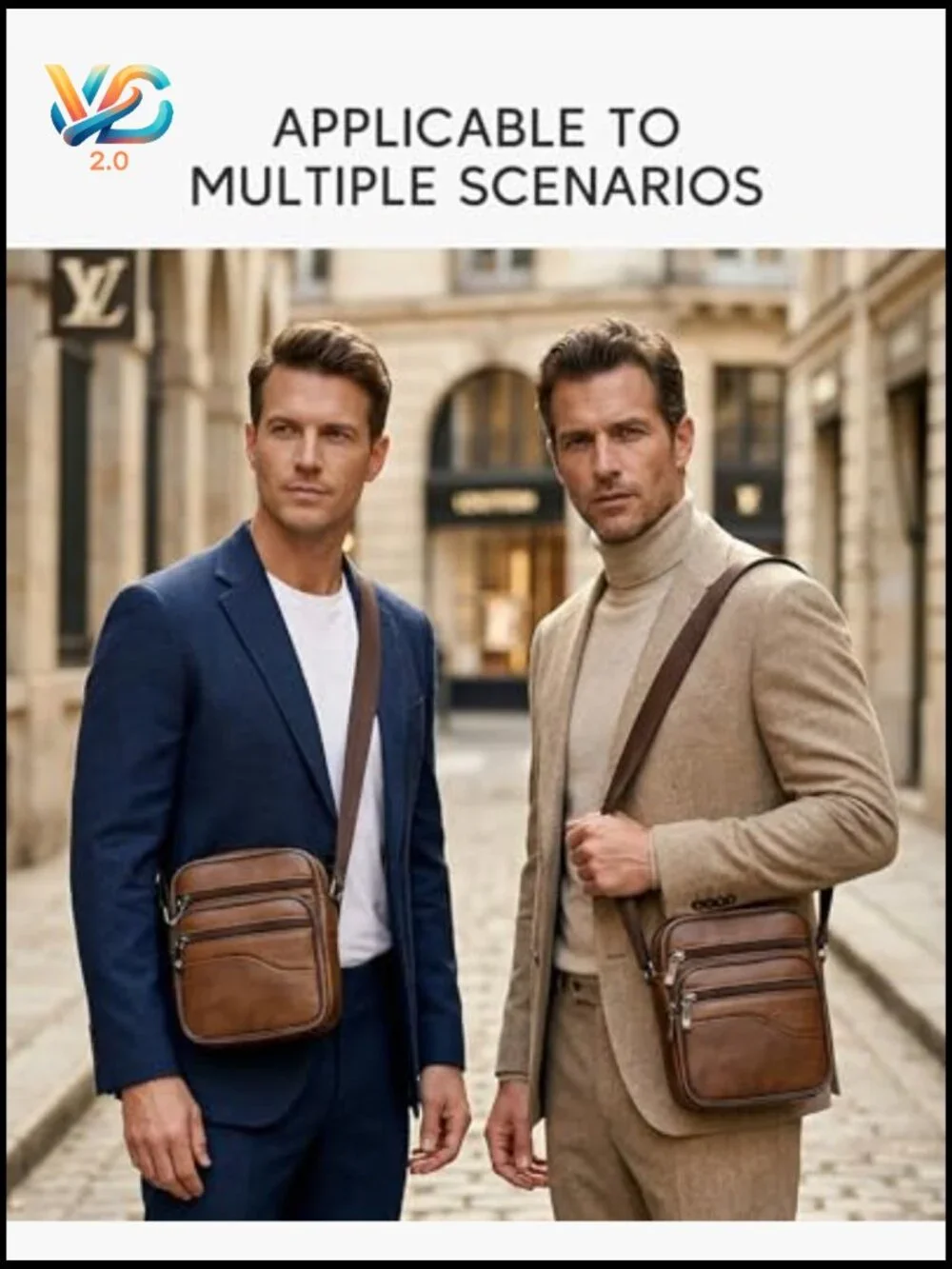 Men's Vegan Leather Crossbody Bag Messenger Satchel Sling Shoulder Purse for